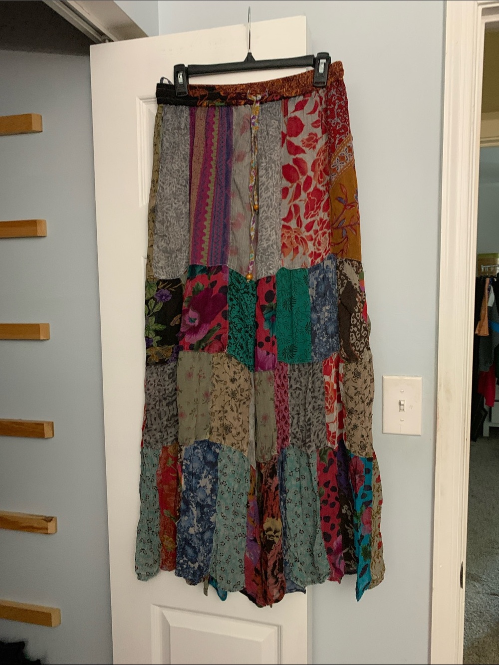 "The River" Gray Retro Revival Long Flared Patchwork Pants - Picture 6 of 6